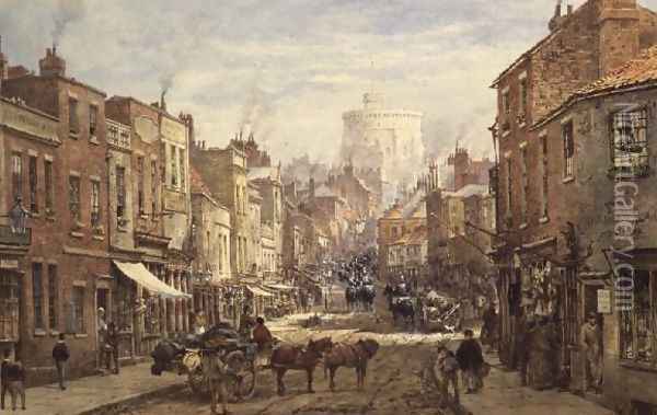 The Household Cavalry in Peascod Street, Windsor Oil Painting - Louise Rayner