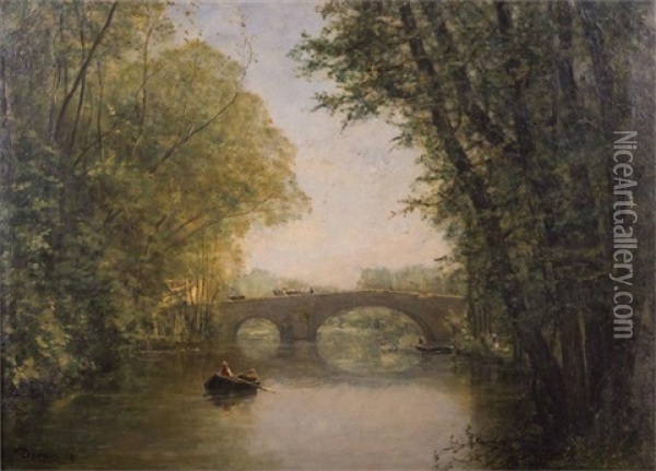Fluss Mit Booten Und Brucke Oil Painting - Eugene Decan