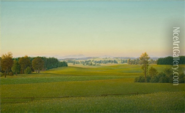 Bayerische Landschaft Oil Painting - Georg Schrimpf