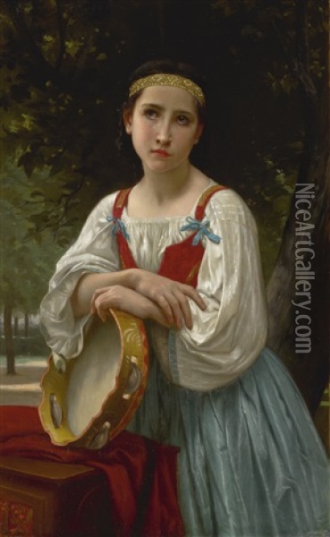 Bohemienne Au Tambour De Basque (reduction) Oil Painting - William-Adolphe Bouguereau