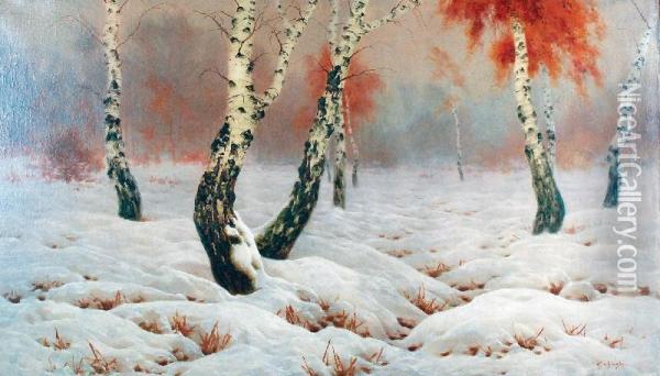 Brzozy Zima Oil Painting - Jan Grubinski