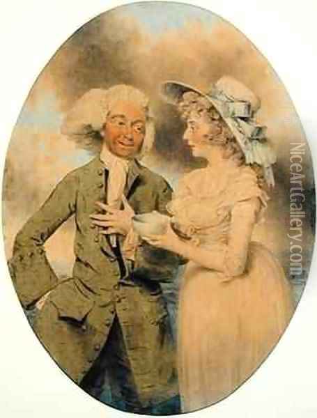 John Edwin and Mrs Wells as Lingo and Cowslip in the Agreeable Surprise Oil Painting - John Downman