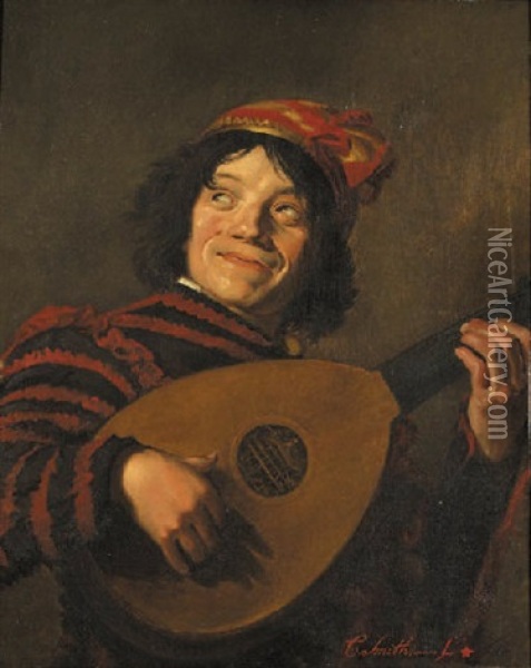 A Clown Playing The Lute Oil Painting - Cornelis Smith