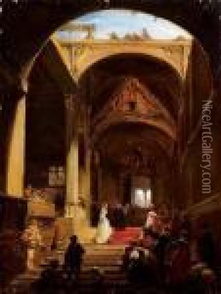 L'entrata Della Monaca Di Monza Inconvento - 1849 Circa Oil Painting - Domenico Morelli
