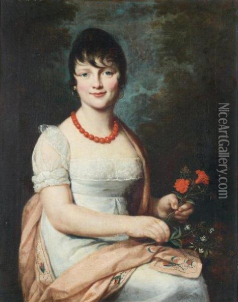 Portrait De Jeune Fille Au Collier De Corail Oil Painting - Constance Marie Mayer La Martiniere