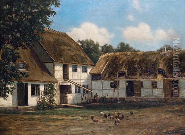 Farmyard Scene Oil Painting - Hans Hilsoe