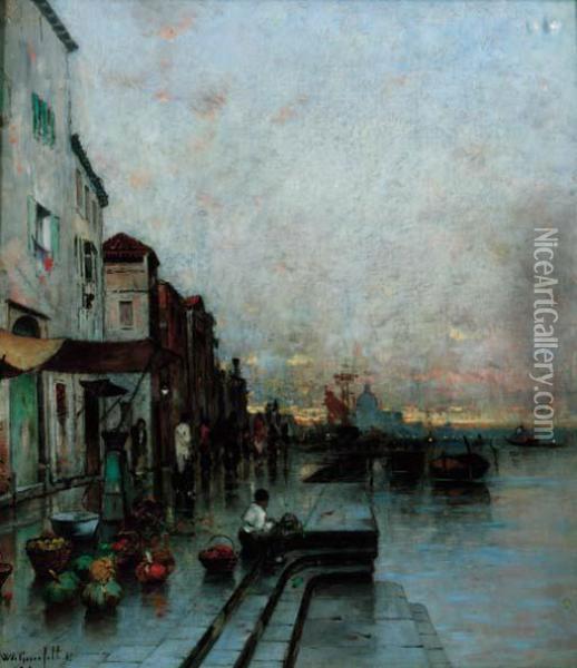 A Market On The Edge Of The Lagoon, Venice Oil Painting - Wilhelm von Gegerfelt