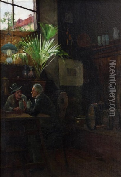 Interior Tavern Scene Oil Painting - Emile Meyer