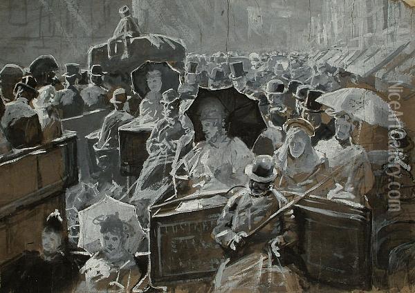 Rush Hour, Piccadilly Oil Painting - Lucien Davis