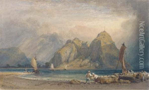 Fishermen On The Beach Before Dumbarton Rock Oil Painting - William Leighton Leitch