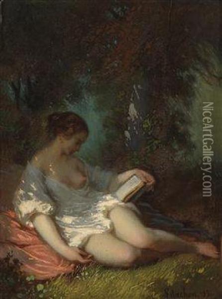 Reader In A Park Oil Painting - Louis Antoine Estachon