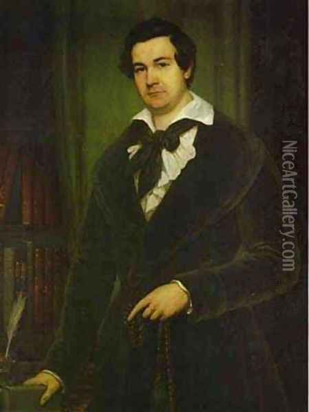 Portrait Of The Actor Va Karatyghin 1842 Oil Painting - Vasili Andreevich Tropinin