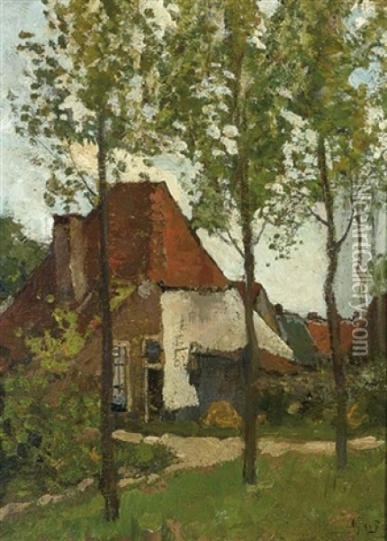 A View Of Farmhouses, Renkum Oil Painting - Theophile De Bock