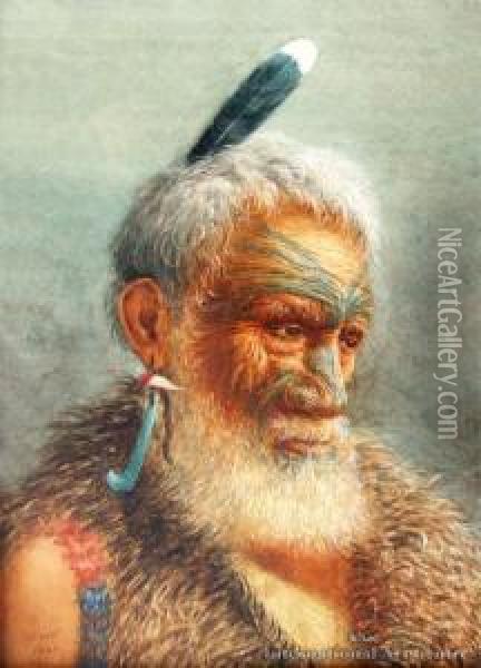 Te Huriwa - A Tohunga Of The Tuwharetoa Tribe Oil Painting - Thomas Darby Ryan