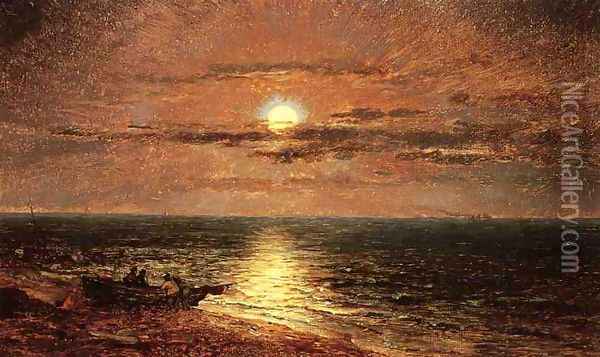 Moonlit Seascape Oil Painting - Jasper Francis Cropsey