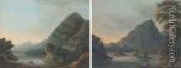 Two Views Of The Eagle's Nest, Lake Of Killarney Oil Painting - Thomas Walmsley