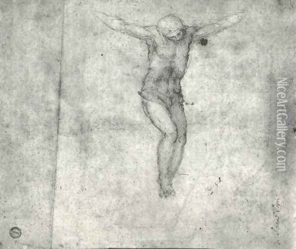 Study For A Christ On The Cross Oil Painting - Michelangelo Buonarroti