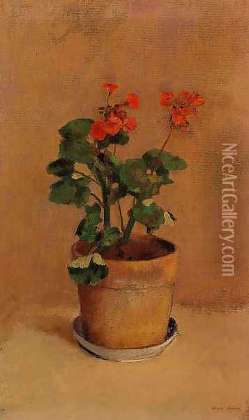 A Pot Of Geraniums Oil Painting - Odilon Redon