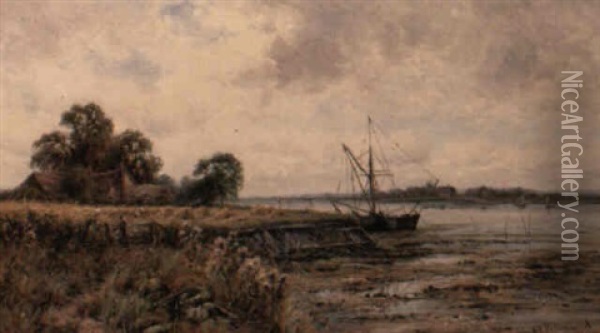 Near Cricksee Ferry, By The Crouch, Essex Oil Painting - Henry John Kinnaird