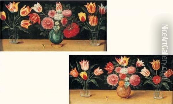 Natures Mortes Aux Vases De Fleurs Sur Des Entablements Oil Painting - Ambrosius Brueghel