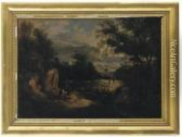 An Extensive Mountainous Landscape With Travellers On A Path Oil Painting - Jaques D'Arthois