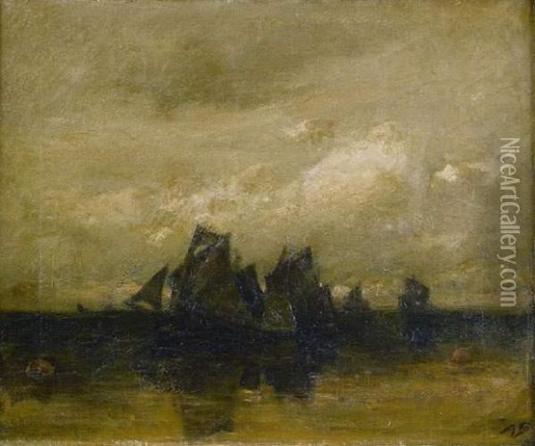 Voiliers En Mer Oil Painting - Auguste I Boulard