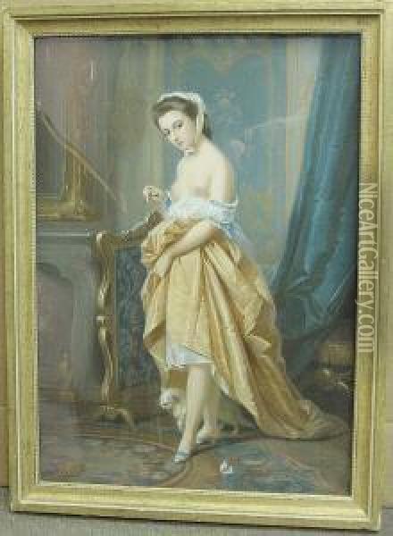 Woman In Her Dressing Room Oil Painting - Constant Joseph Brochart