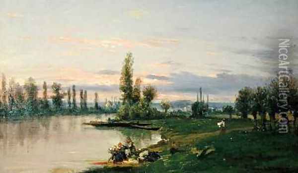 The bank of the Seine Oil Painting - Frederic Legrip