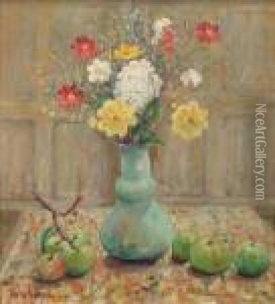 Stilllife Of Autumn Flowers Oil Painting - Harry Phelan Gibb