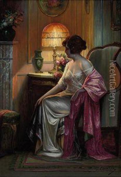 In The Boudoir Oil Painting - Max Carlier