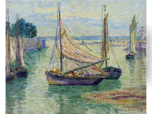 Barques De Peche A Honfleur Oil Painting - Caroline Helena Armington