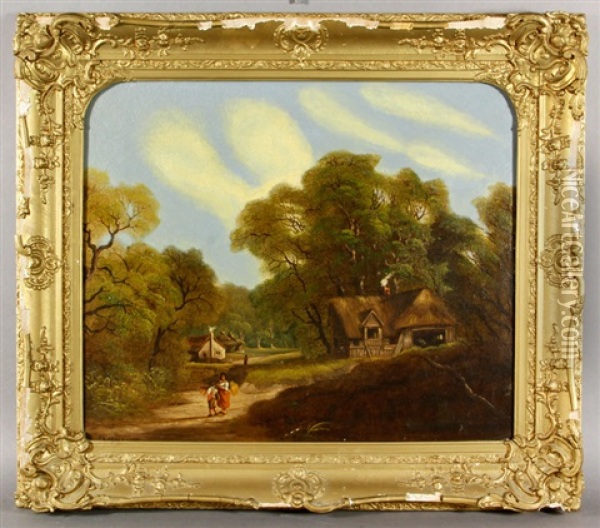 Thatched Village Landscape Oil Painting - Sidney Richard Percy