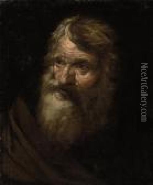 Head Study Of A Bearded Man Oil Painting - Giacinto Brandi
