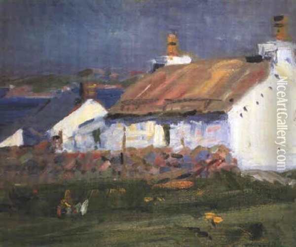 Cottages, Iona Oil Painting - Francis Campbell Boileau Cadell