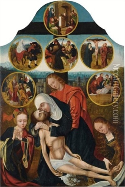 The Seven Sorrows Of The Virgin: The Pieta; The Lamentation; Dispute With The Doctor's; The Flight To Egypt; The Carrying Of The Cross; The Crucifixion; The Entombment Oil Painting - Quentin Massys the Elder