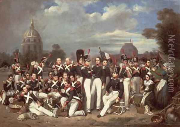 Company of the Second Legion in the Champ de Mars Paris 1836 Oil Painting - Auguste Antoine Masse