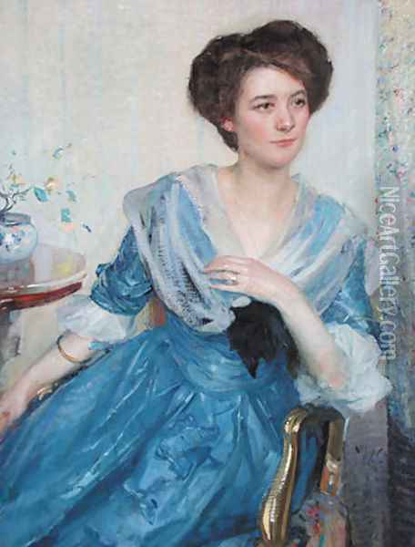 Woman in Blue Dress Oil Painting - Richard Emil Miller