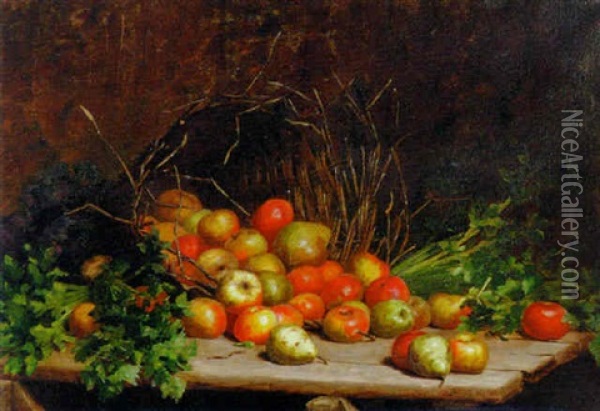 A Basket On Fruit And Vegetables Oil Painting - Hubert Bellis