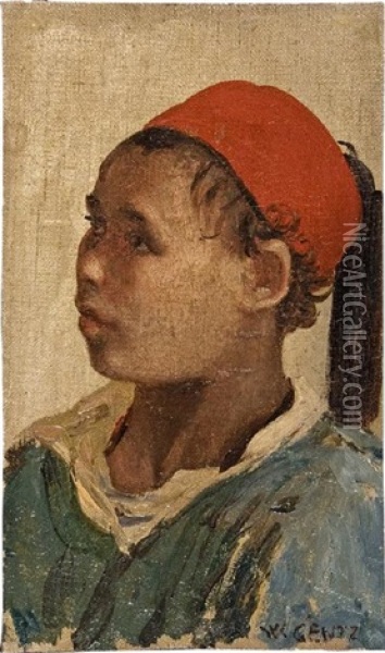 Junger Sudanese (eventuell Dinka-stamm) Mit Fez Oil Painting - Wilhelm (Karl) Gentz