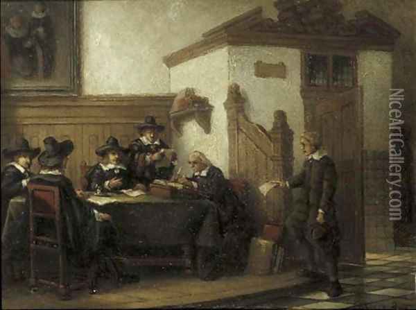 De Regentenkamer discussing the accounts Oil Painting - Johannes Anthonie Balthasar Stroebel