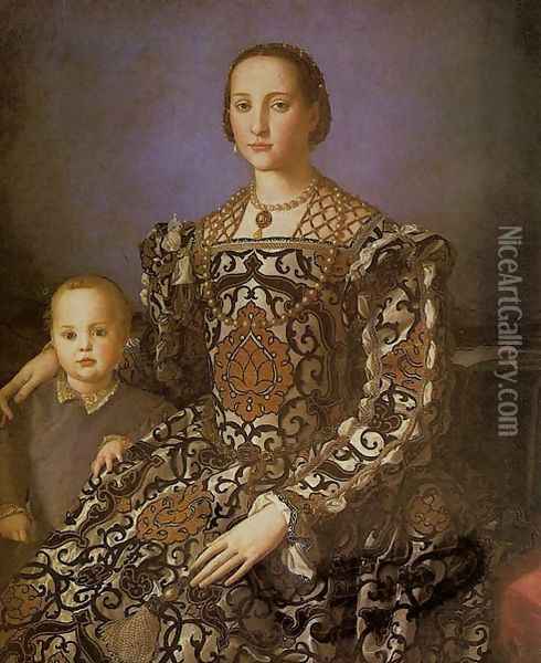 Portrait of Eleonora da Toledo (Thitraldo di Eleonora da Toledo) Oil Painting - Agnolo Bronzino