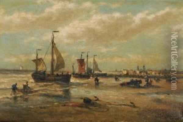 Vissersboten Bij Het Strand Oil Painting - Auguste Henri Musin