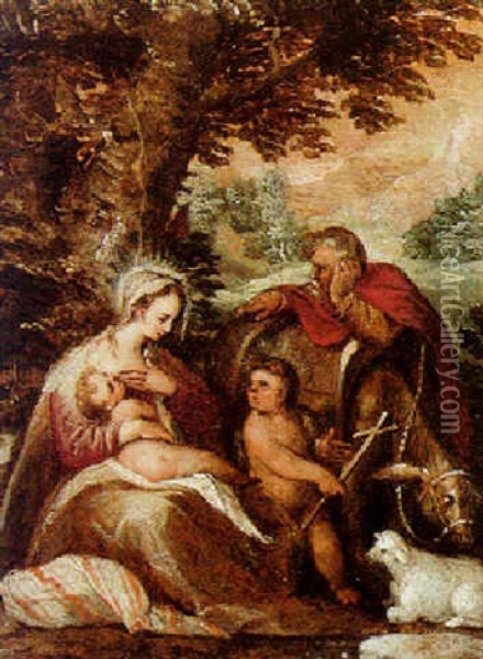 The Holy Family With Saint John The Baptist, In A Wooded Landscape Oil Painting -  Pozzoserrato