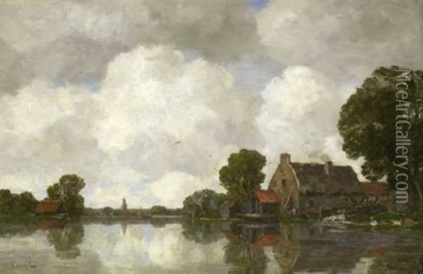 Gehoft Am Wasser Oil Painting - Gilbert Von Canal