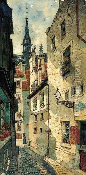 Rue des Chartres, Old Paris Oil Painting - Edwin Deakin