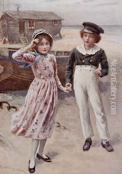 David Copperfield and Little Emily Oil Painting - Harold Copping