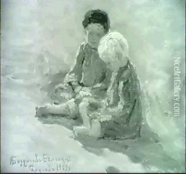 Seated Children Oil Painting - Nikolai Petrovich Bogdanov-Bel'sky