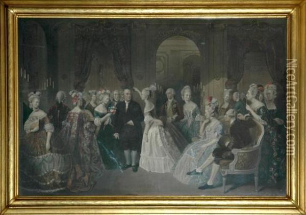 Benjamin Franklin At The Court Of France
Hand-colored Engraving. Oil Painting - William Overend Geller