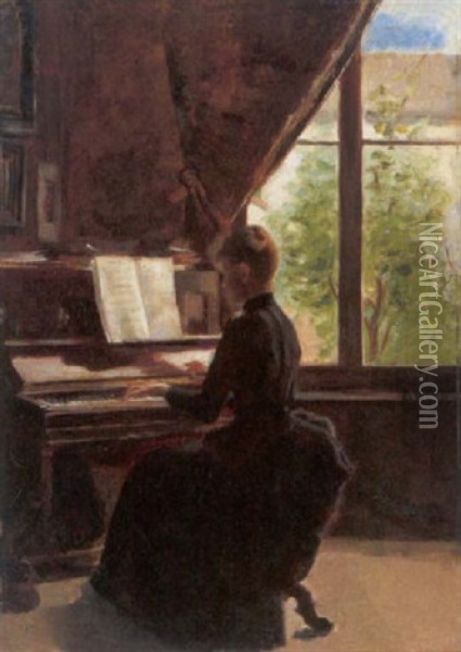 Jeune Fille Au Piano Oil Painting - Karl Meunier