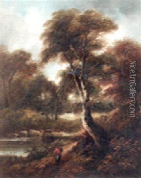 Woodland Scene Oil Painting - John Joseph (of Bath) Barker